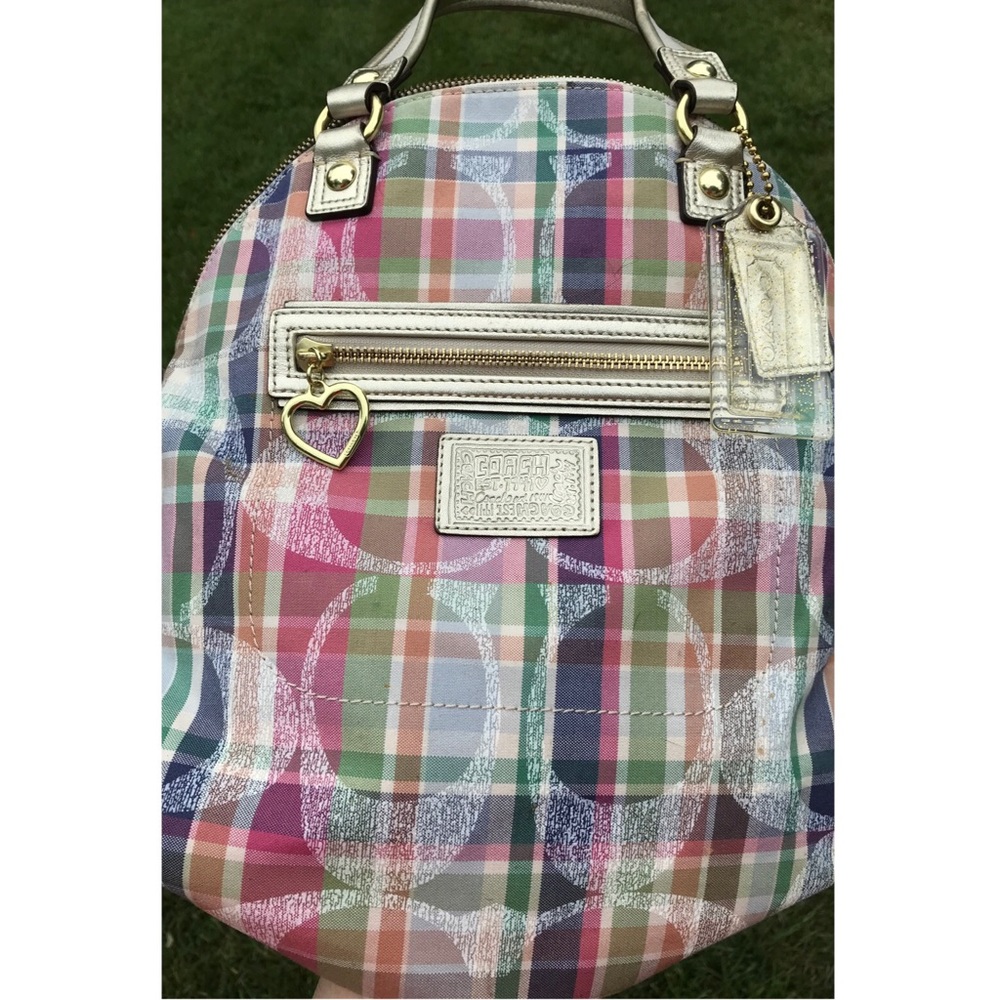 Large Coach F23541 Multicolor Plaid Purse Authentic